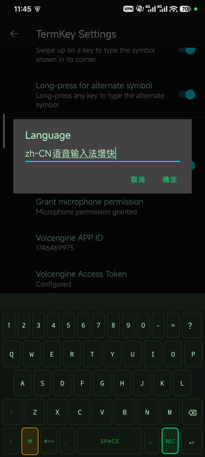 Voice input recording in TermKey